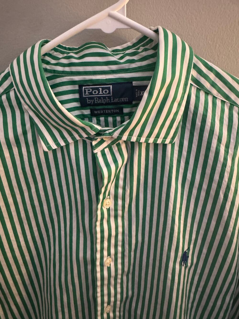 Polo Ralph Lauren Westerton Button Down Shirt Mens XL Green White Striped Pony